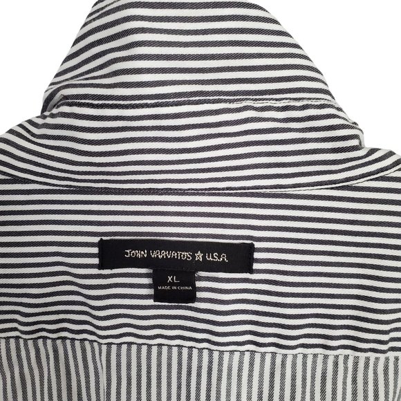 John Varvatos Mens Size XL Shirt Stripe Long Sleeve Back Darts Cotton Gray White - Picture 4 of 10